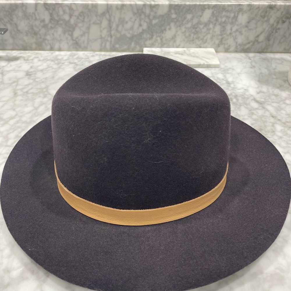 Janessa Leone!  Stylish Mauve wool Hat with Tan Band